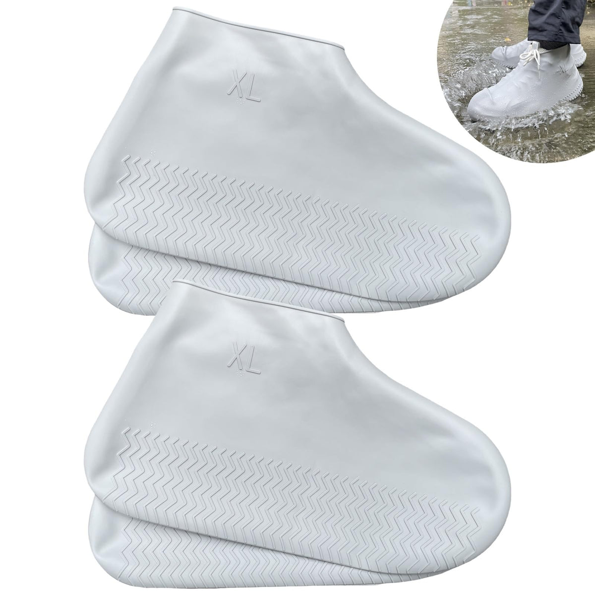 Waterproof Shoe Covers 2 Pairs, Non-Slip Reusable for Rain - Clear, L