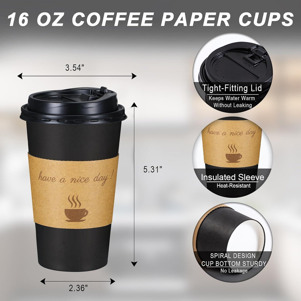 Lamosi 16 oz Coffee Cups 50 Pack, Disposable To Go Paper Cups with Lid