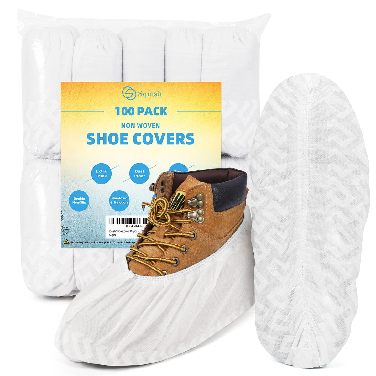 squish Shoe Covers Disposable Non Slip, Thick Extra Disposable Boot Covers Slip Proof Shoe Cover for Indoors Outdoors Recyclable Durable Protector Covers Fits Virtually Most Shoes 100 Pack(50 pairs)