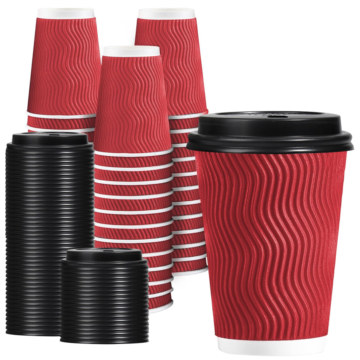 Lamosi Coffee Cups with Lids 12 oz 50 Pack, Disposable To Go Cups with Lid