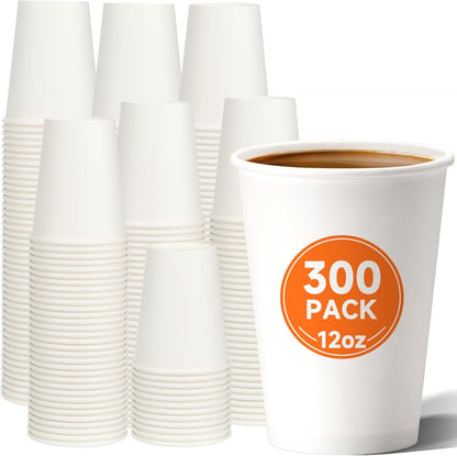 METAPRINT 300 Pack 12 oz Disposable Paper Coffee Cups, White