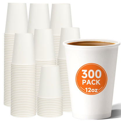 METAPRINT 300 Pack 12 oz Disposable Paper Coffee Cups, White