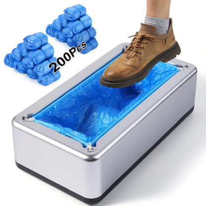 Shoe Covers Dispenser with 200pcs Shoe Cover Disposable Non Slip, User-Friendly and Reliable Shoe Cover Machine, Fits Size Up to 11 US Men, Widely Applicable in Indoor(Silver)