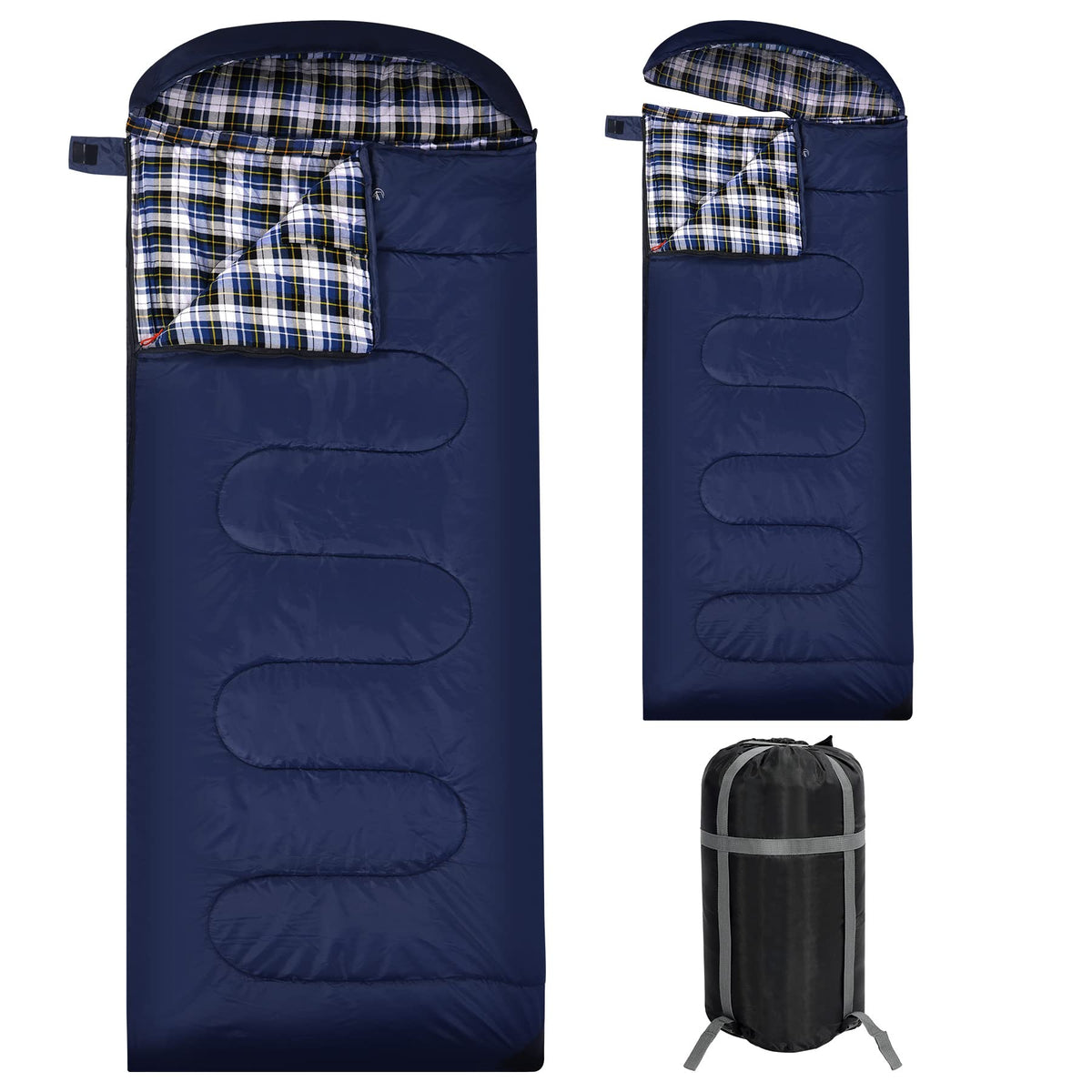 REDCAMP Flannel Sleeping Bag for Adults, Comfortable Cotton Envelope Sleeping Bags for Camping, Backpacking, Hiking, with Detachable Hood&Compression Sack, Blue/Red/Grey/Black