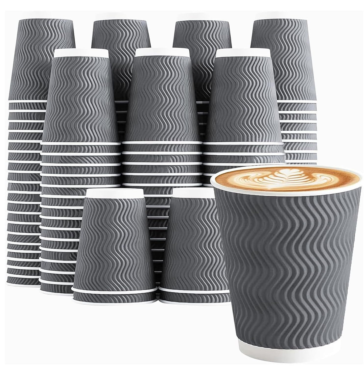 Clawsoff 120 Pack 12 oz Coffee Cups Disposable Insulated Paper Cup Gray