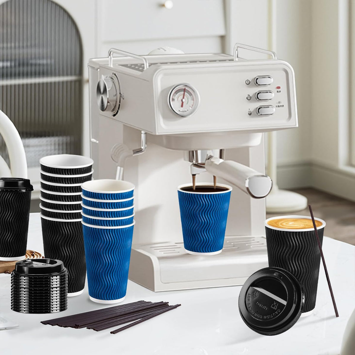 Lamosi 50 Pack 16 oz Coffee Cups with Lids, Disposable To Go Paper Cups