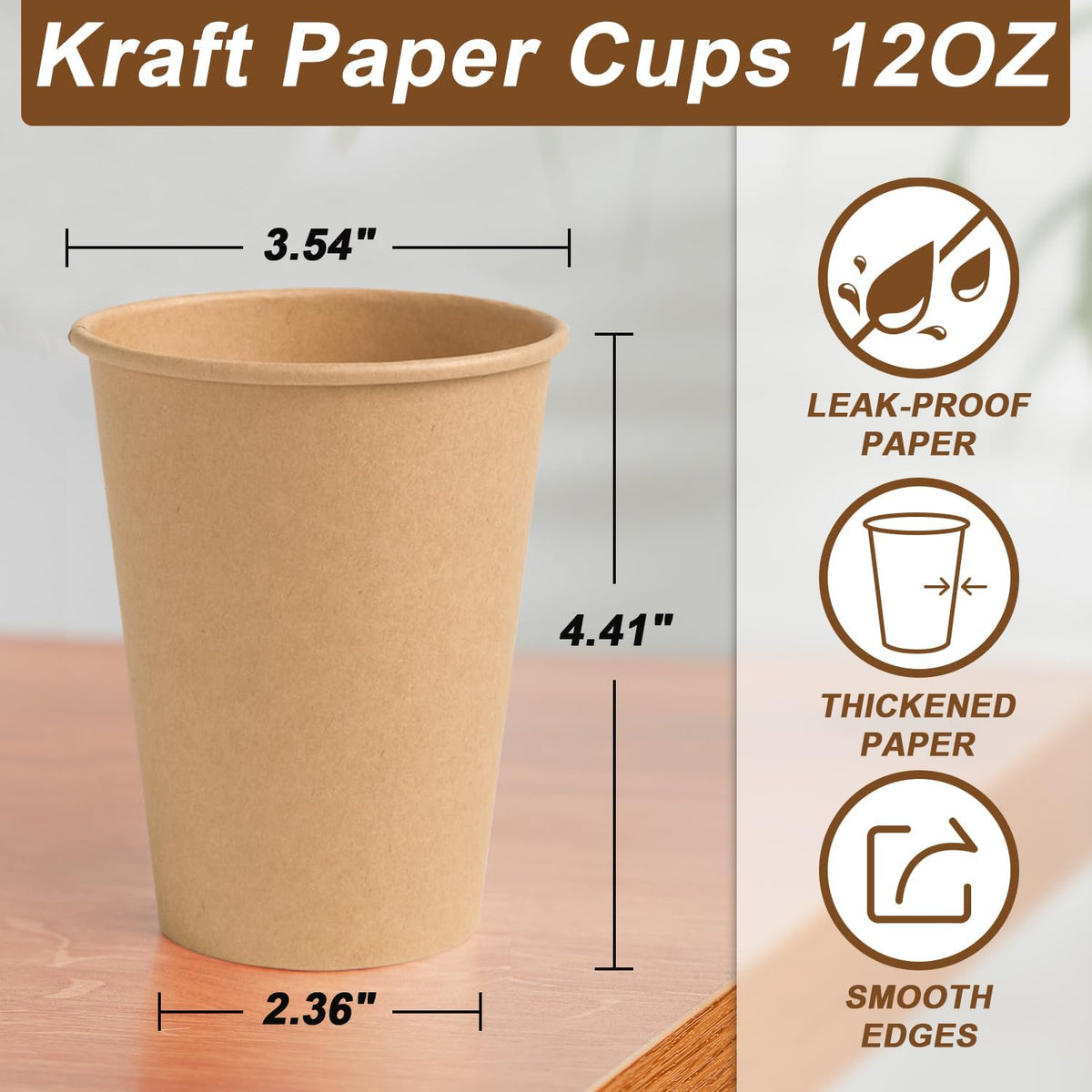 BYSNOW 300 Pack 12 oz Kraft Paper Cups, Disposable Coffee Hot Water Cups
