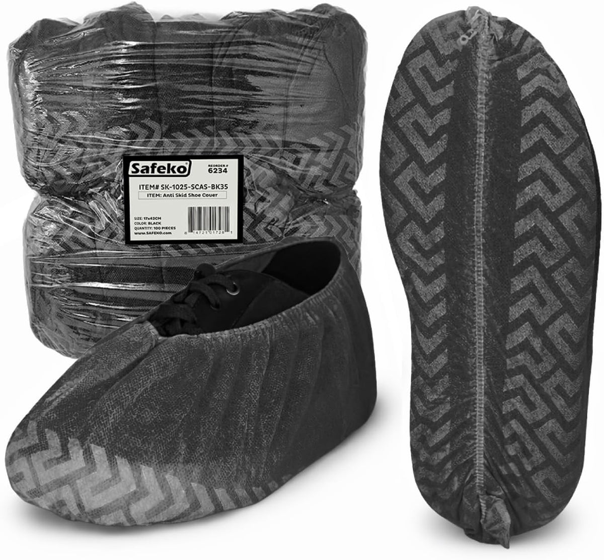 Premium Disposable Boot & Shoe Covers Booties, Durable, Non-Slip, Non-Toxic, Recyclable Protectors, Fits Most Shoes - Black - Pack of 100 (50 Pairs)