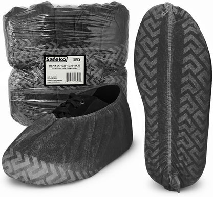 Premium Disposable Boot & Shoe Covers Booties, Durable, Non-Slip, Non-Toxic, Recyclable Protectors, Fits Most Shoes - Black - Pack of 100 (50 Pairs)