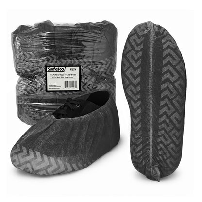 Premium Disposable Boot & Shoe Covers Booties, Durable, Non-Slip, Non-Toxic, Recyclable Protectors, Fits Most Shoes - Black - Pack of 100 (50 Pairs)