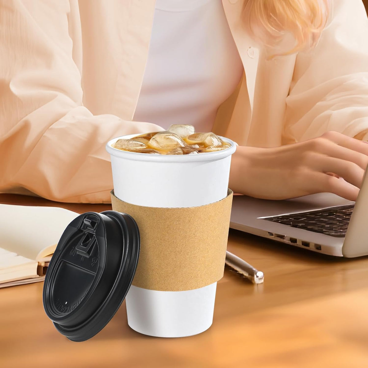 Lamosi 100 Pack 16 oz Disposable Coffee Cups With Lids and Sleeves