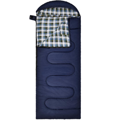REDCAMP Flannel Sleeping Bag for Adults, Comfortable Cotton Envelope Sleeping Bags for Camping, Backpacking, Hiking, with Detachable Hood&Compression Sack, Blue/Red/Grey/Black