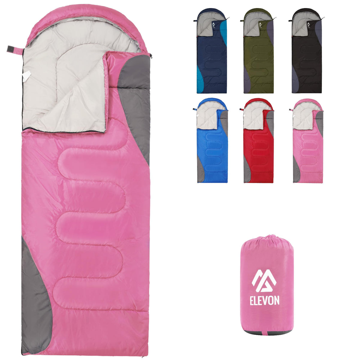 Elevon Double Sleeping Bag for Adults with 2 Pillows, Lightweight Machine Washable 2 Person Sleeping Bag for 3 Seasons Camping Hiking Traveling, Multicolor Option