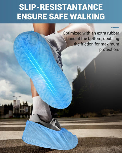 Buself X-Large 100 Count Shoe Covers Disposable Non-Slip, Premium Cloth Boot Covers, Slip-resistant, Durable, Breathable, Non-toxic, Recyclable, Stretchable Fits Up to Size 13 US Men - Blue