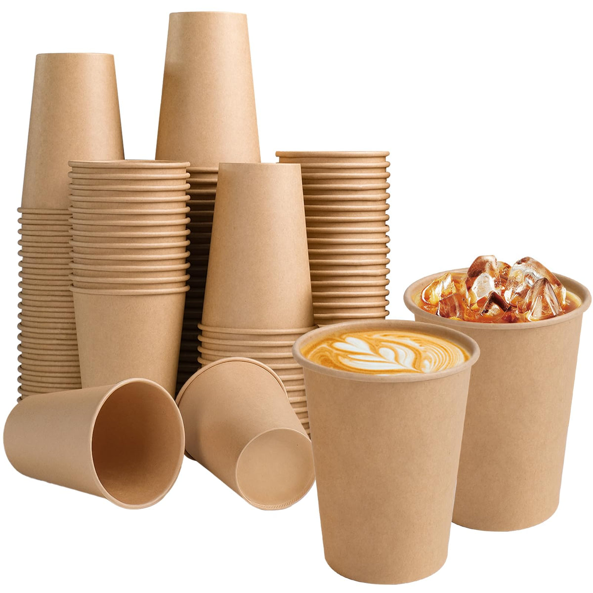 BYSNOW 300 Pack 12 oz Kraft Paper Cups, Disposable Coffee Hot Water Cups