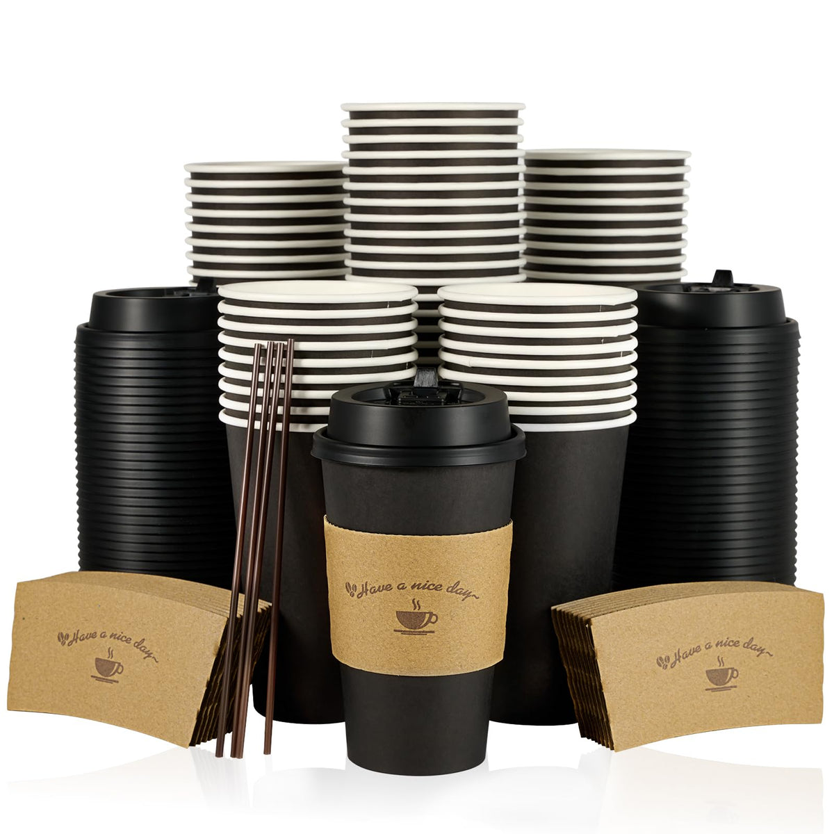 LITOPAK 100 Pack 12 oz Coffee Cups with Lids, Disposable Coffee Cups