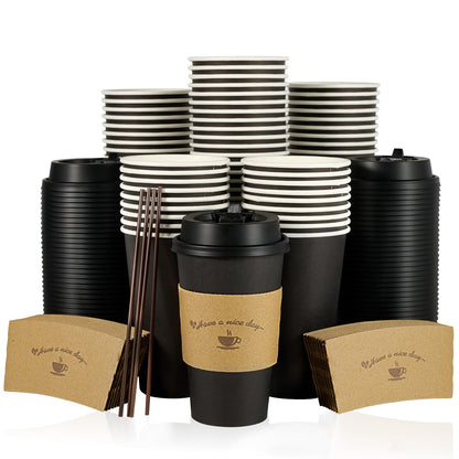 LITOPAK 100 Pack 12 oz Coffee Cups with Lids, Disposable Coffee Cups