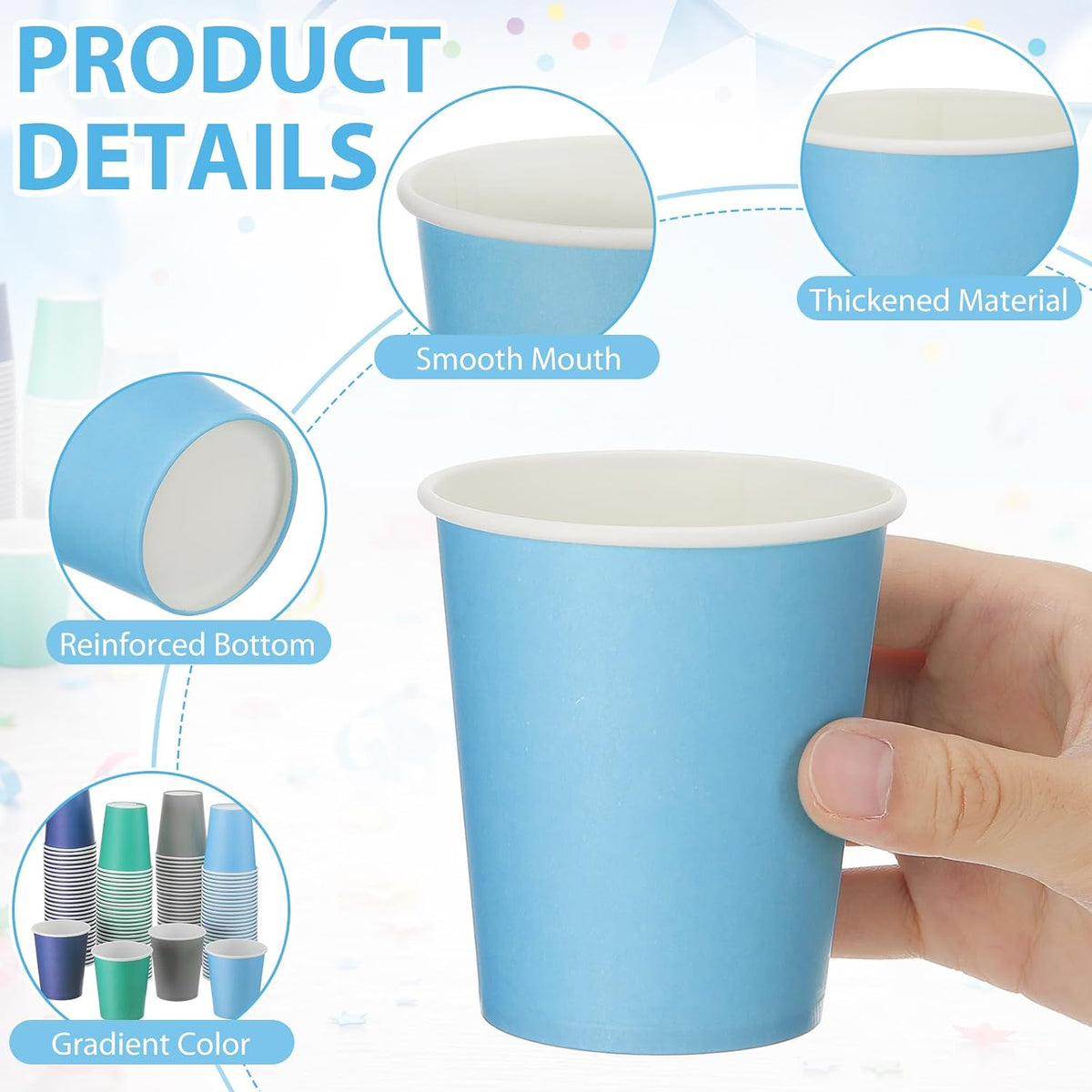 120 Pcs 9 oz Blue Disposable Paper Cups Bulk for Coffee Tea Juice