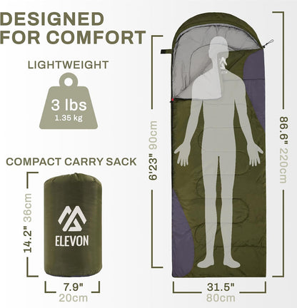 Elevon Double Sleeping Bag for Adults with 2 Pillows, Lightweight Machine Washable 2 Person Sleeping Bag for 3 Seasons Camping Hiking Traveling, Multicolor Option