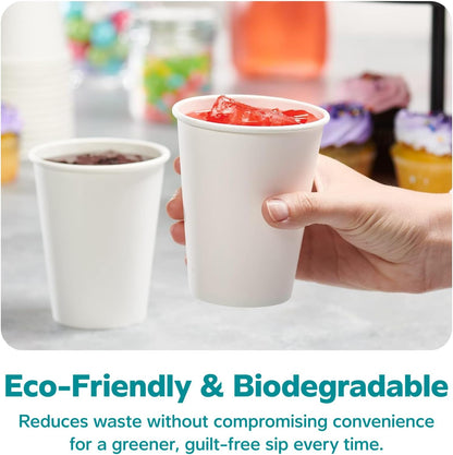 GUSTO 8 oz Disposable White Paper Cups [100 Count] Hot Coffee Cups