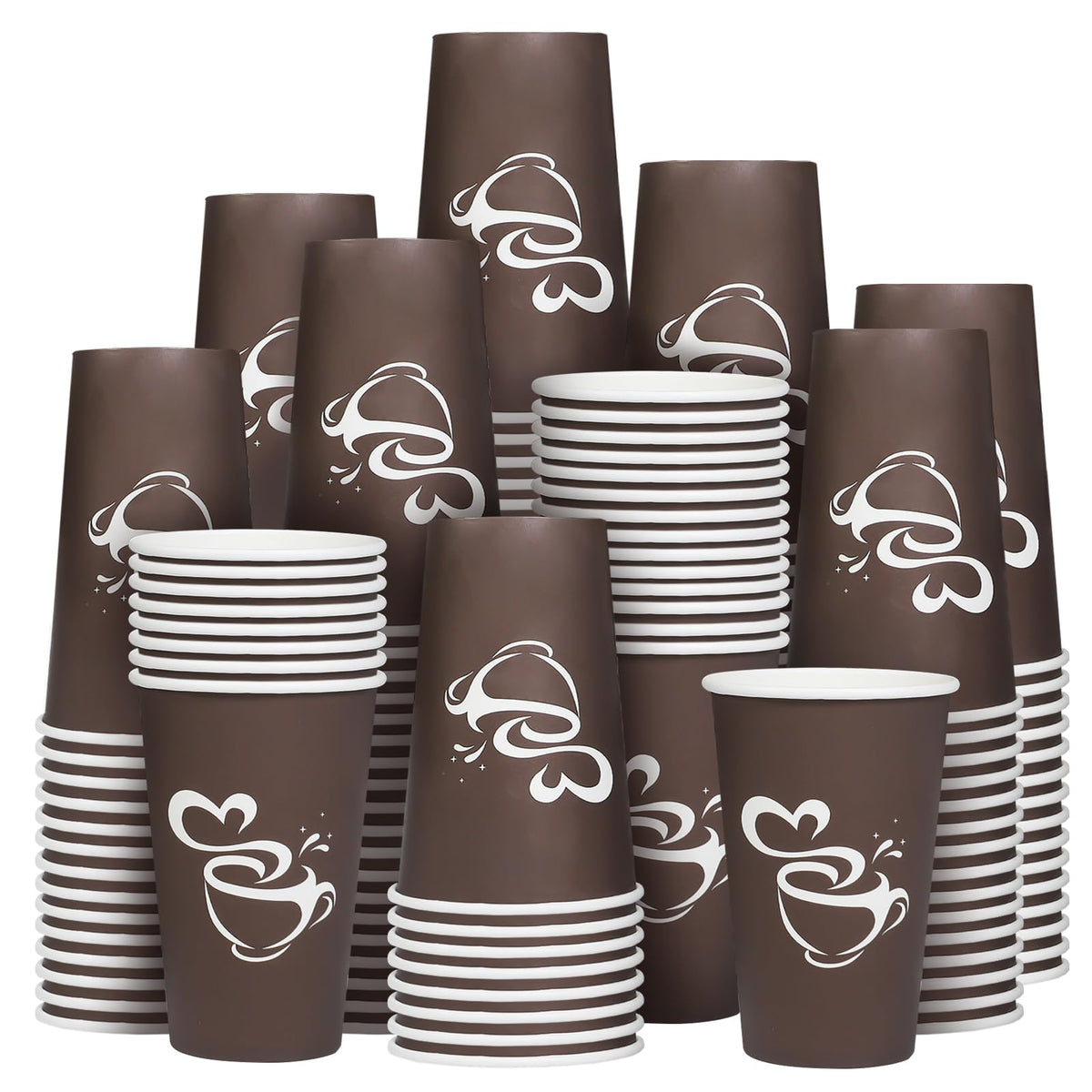 Clawsoff 300 Count 12 oz Paper Coffee Cups Disposable Hot Coffee Cups Brown
