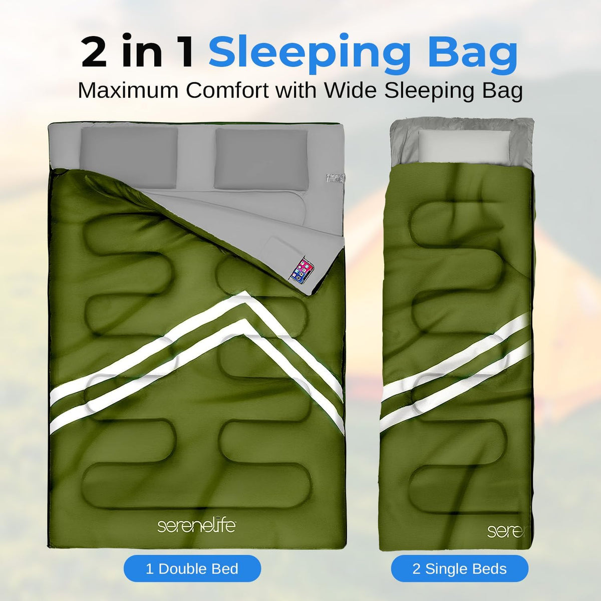 SereneLife Double Sleeping Bag for Adults & Teens