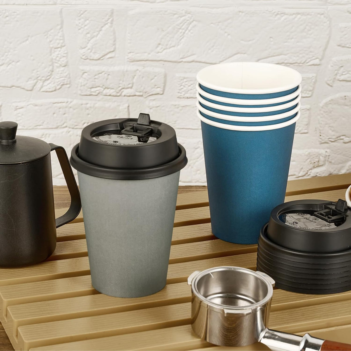LITOPAK 100 Pack 12 oz Disposable Paper Coffee Cups with Lids