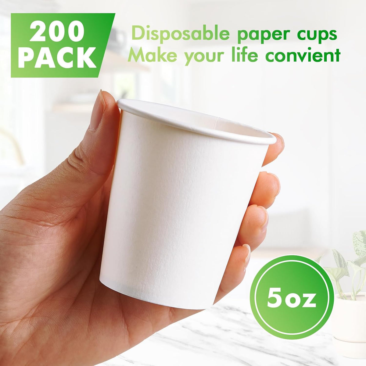 TV TOPVALUE 5 oz Paper Cups, 200 Count Small Disposable Water Cups, White