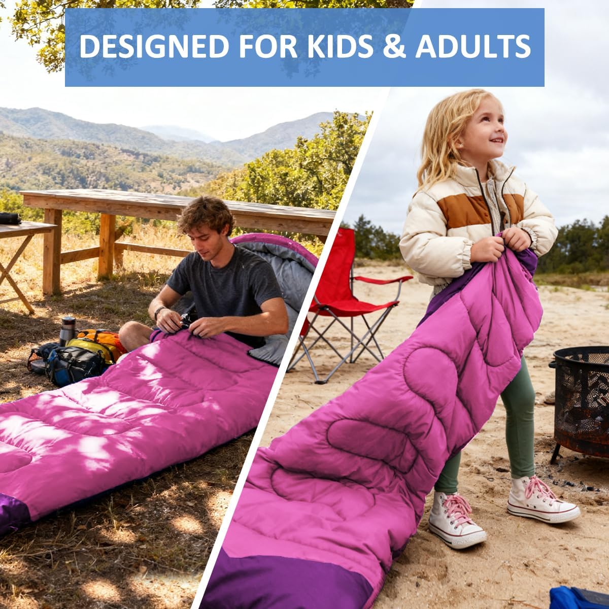 oaskys Camping Sleeping Bag - 3 Season Warm & Cool Weather - Summer Spring Fall Lightweight Waterproof for Adults Kids - Camping Essentials Gear Accessories Hiking Sleep Must Haves
