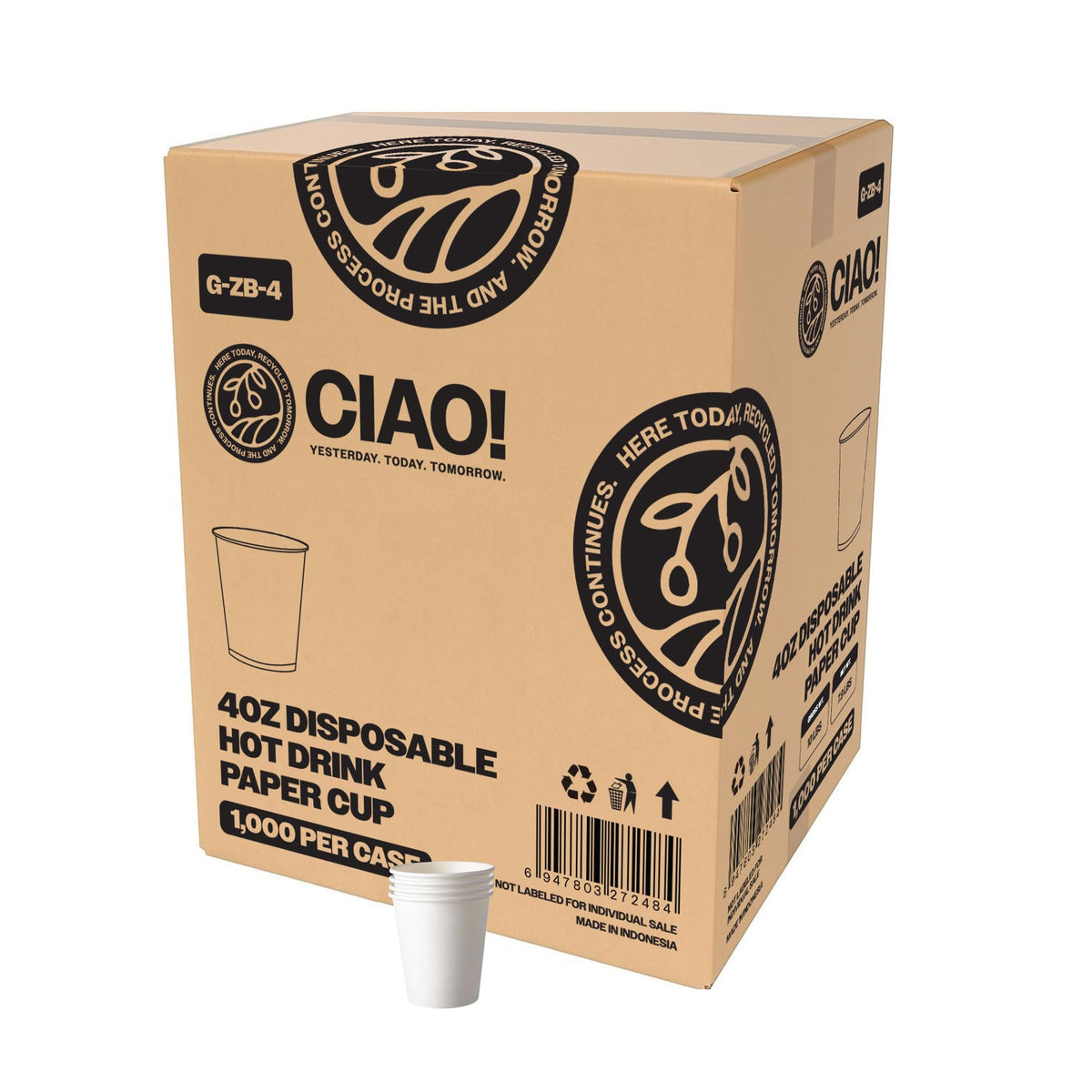 CIAO! 8oz White Paper Hot Cup, Disposable, 80mm Diameter 1,000 Count