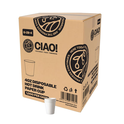 CIAO! 8oz White Paper Hot Cup, Disposable, 80mm Diameter 1,000 Count