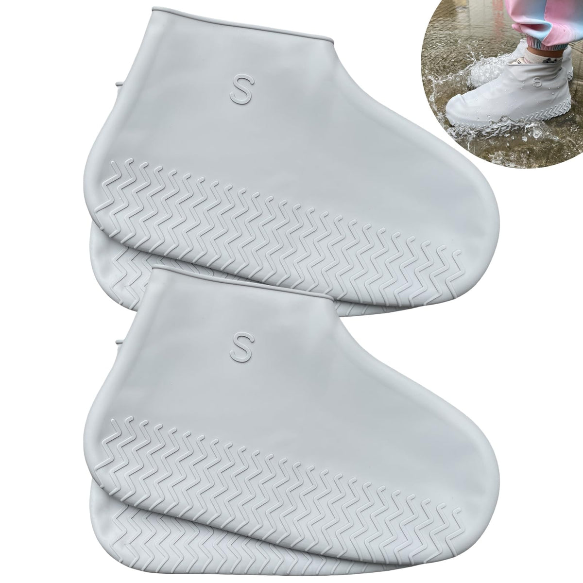 Waterproof Shoe Covers 2 Pairs, Non-Slip Reusable for Rain - Clear, L