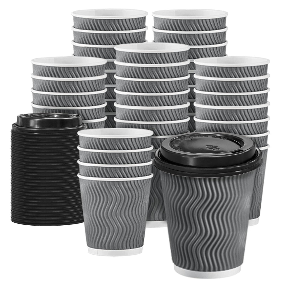 Clawsoff 100 Pack 12 oz Coffee Cups with Lids Disposable Paper Cups Gray