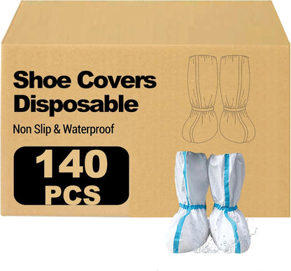 14 PCS(7 Pairs) Hazmat Shoe Covers Disposable & Boot Foot covers,Reusable,Non-slip,Waterproof for booties White 18inches Tall