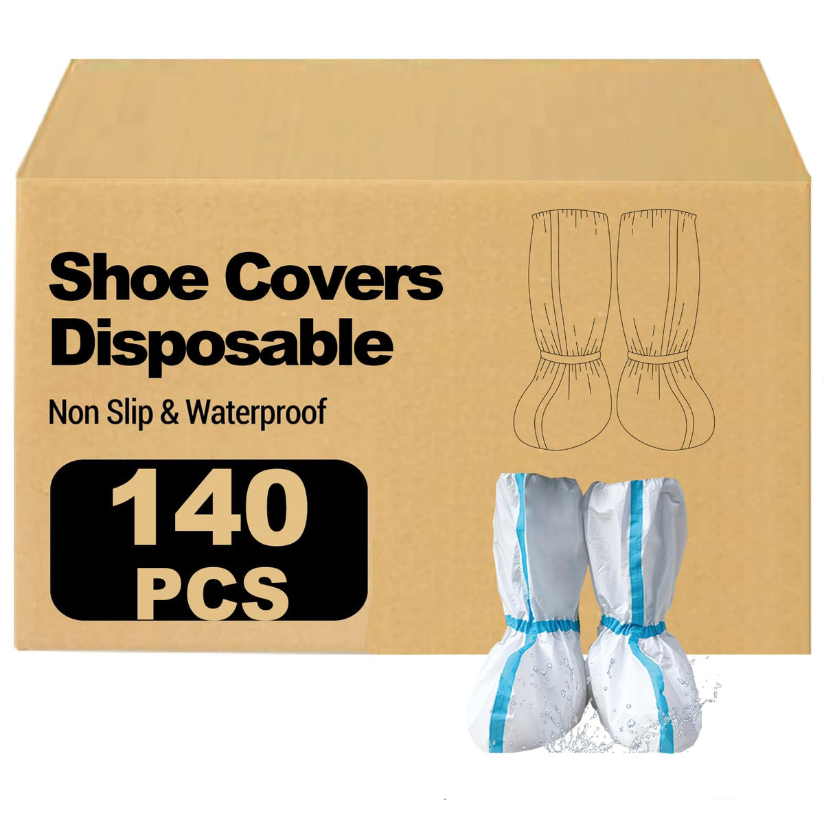 14 PCS(7 Pairs) Hazmat Shoe Covers Disposable & Boot Foot covers,Reusable,Non-slip,Waterproof for booties White 18inches Tall