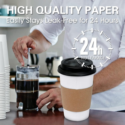Ginkgo 100 Pack 16 oz Disposable Coffee Cups with Lids and Sleeves