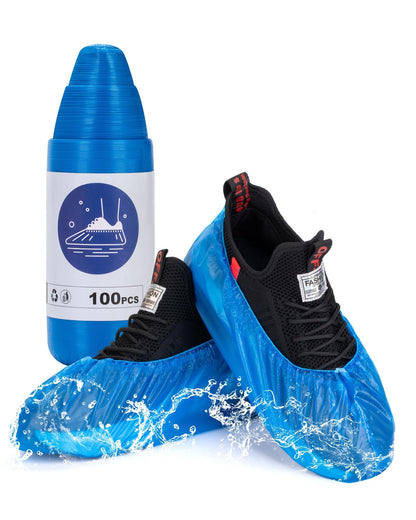 200 Pack (100Pairs) Shoe Covers Disposable Non-Slip, Waterproof CPE Boot Booties on Roll for Easy Storage, Hygienic Foot Covers for Indoor Cleaning Service, Contractors, Workplace Use, Fits Most