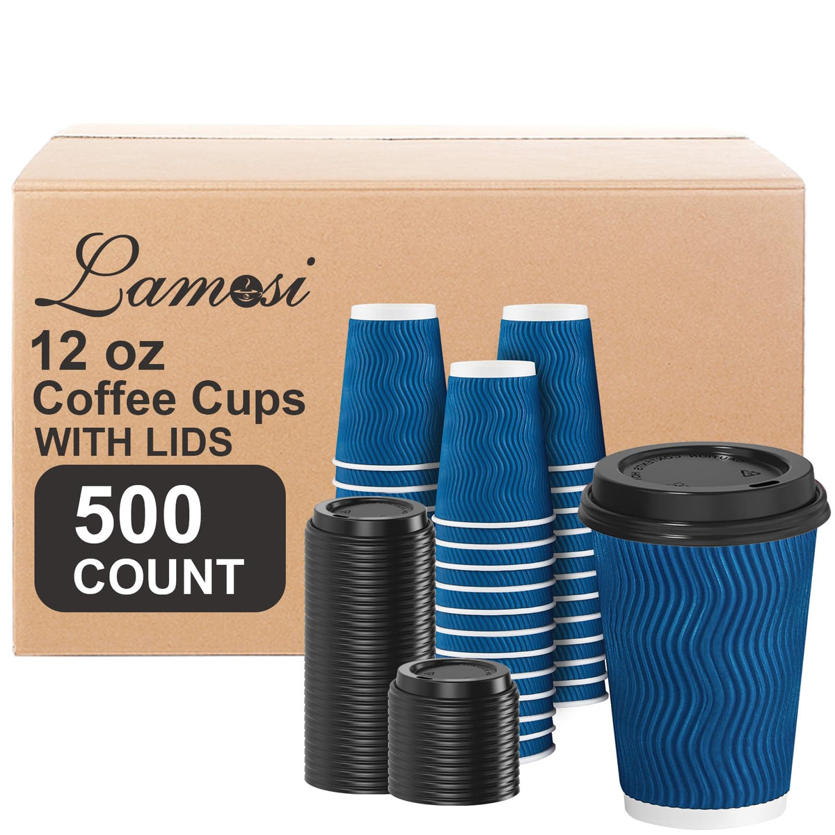Lamosi Coffee Cups with Lids 12 oz 50 Pack, Disposable To Go Cups with Lid