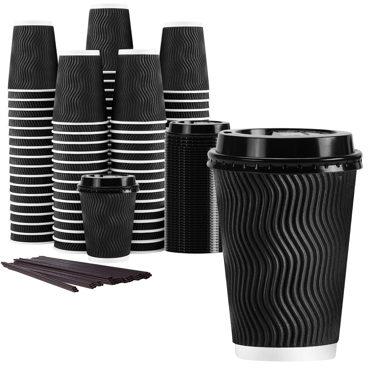Lamosi 50 Pack 16 oz Coffee Cups with Lids, Disposable To Go Paper Cups