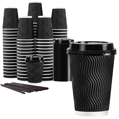 Lamosi 50 Pack 16 oz Coffee Cups with Lids, Disposable To Go Paper Cups
