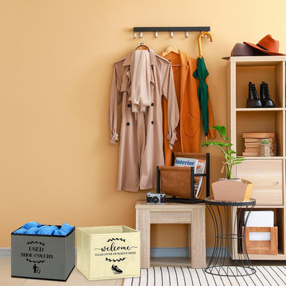 2 Pcs Shoe Cover Boxes Dispenser Storage Bins, Gray, Beige