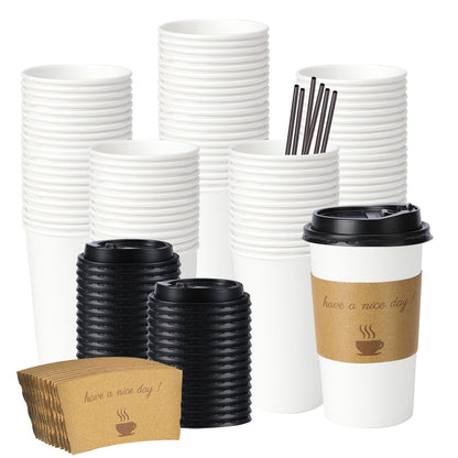 BYSNOW 100 pack 12 oz Disposable Coffee Cups with Lids Thickened Hot Cups