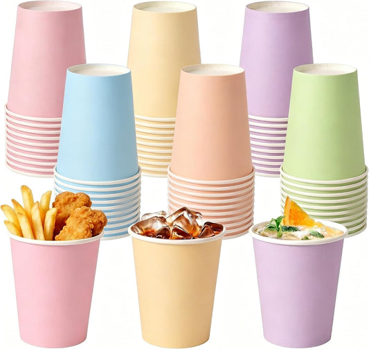 9 oz Paper Disposable Cups Rainbow Color Assortment Bulk for Party Birthday Wedding Picnic BBQ Crafts (60, Pastel Rainbow)