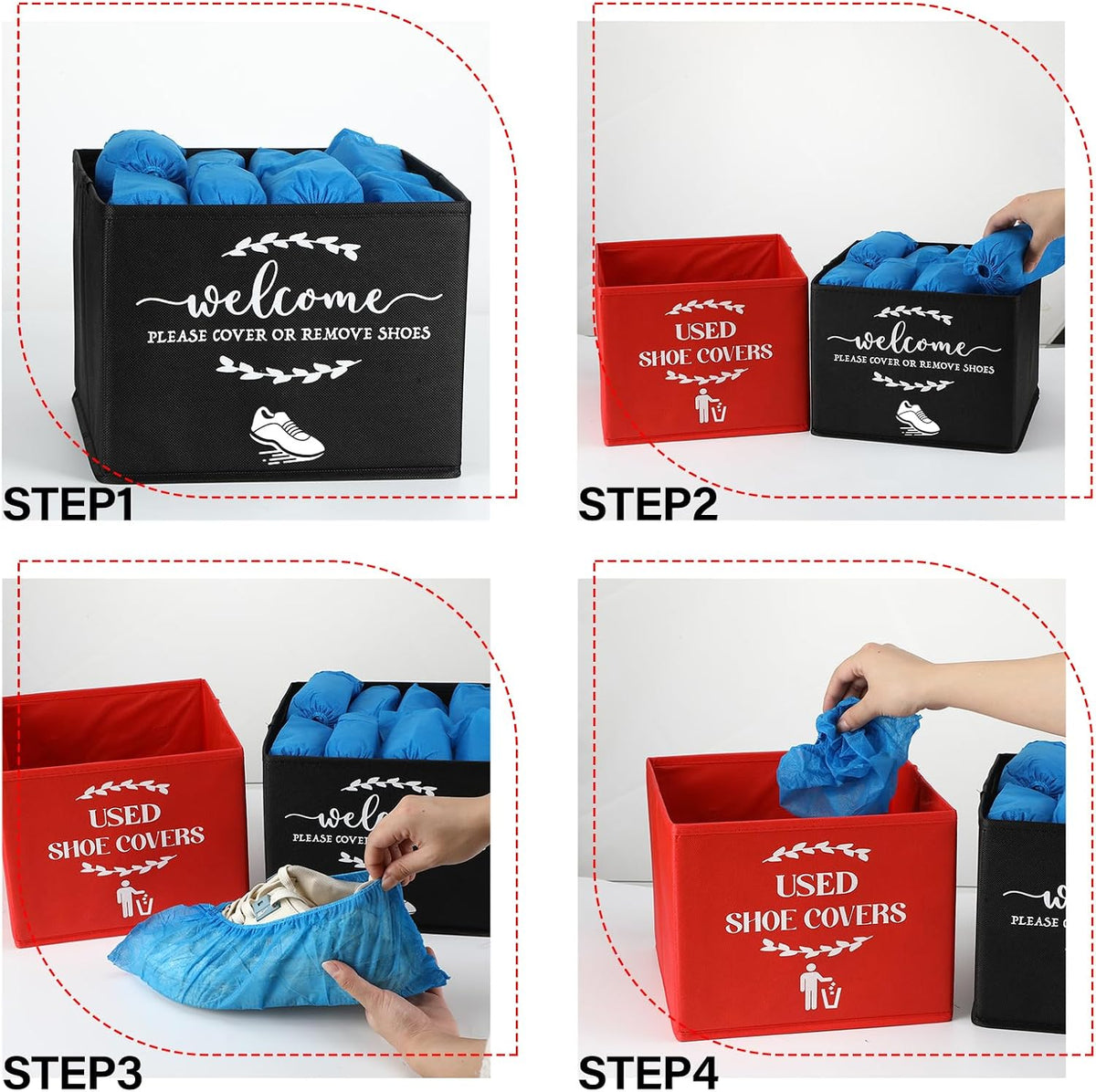 Suzile 200 Pcs Disposable Shoe Covers with 2 Pcs Box, Black, Red, Blue