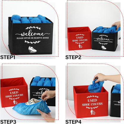 Suzile 200 Pcs Disposable Shoe Covers with 2 Pcs Box, Black, Red, Blue