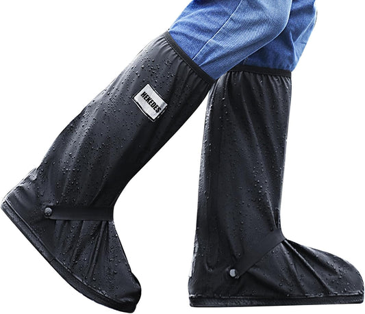 Waterproof Shoe Covers, Reusable & Foldable Rain Boot Shoe Cover with Zipper, Non-Slip, Reflector, Men Women Rain Gear, Black