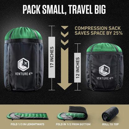VENTURE 4TH Backpacking Sleeping Bag for Camping - Single, XXL & Double