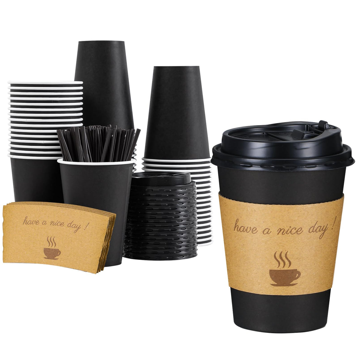 Lamosi 16 oz Coffee Cups 50 Pack, Disposable To Go Paper Cups with Lid