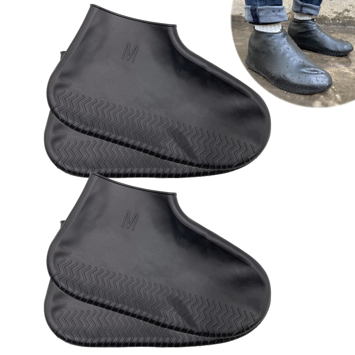 Waterproof Shoe Covers 2 Pairs, Non-Slip Reusable for Rain - Clear, L