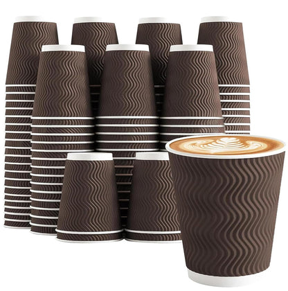 Clawsoff 100 Pack 12 oz Disposable Paper Coffee Cups Insulated Brown